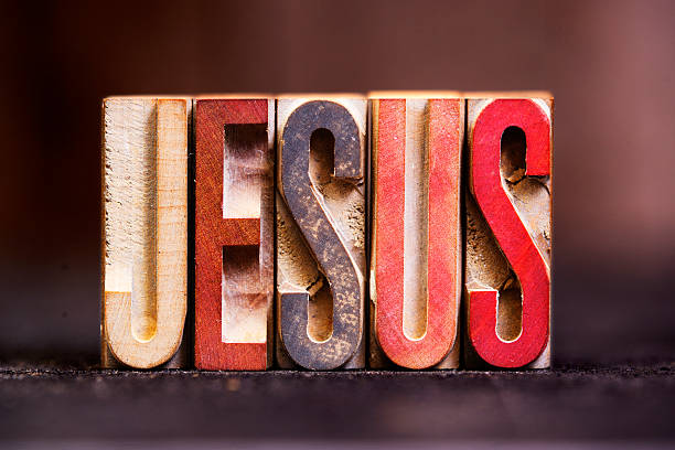100+ year old wood block letterpress letters spelling Jesus.