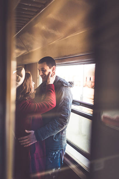 istock Happy couple traveling by train 506138216