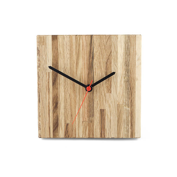 istock Simple wooden wall watch. Square clock isolated on white background 506142980