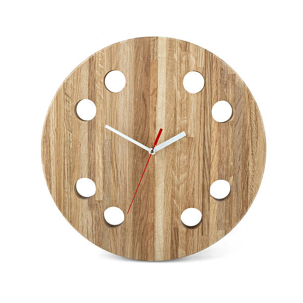 istock Wooden round wall watch - clock isolated on white background 506143608