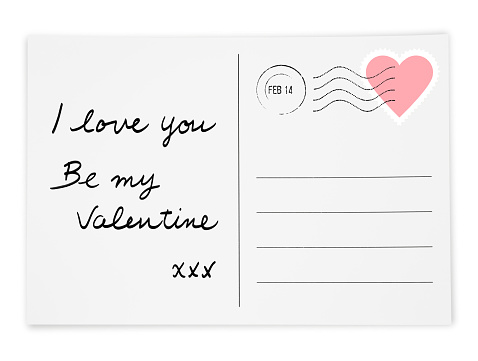 Valentine's day Postcard isolated on white (excluding the shadow)