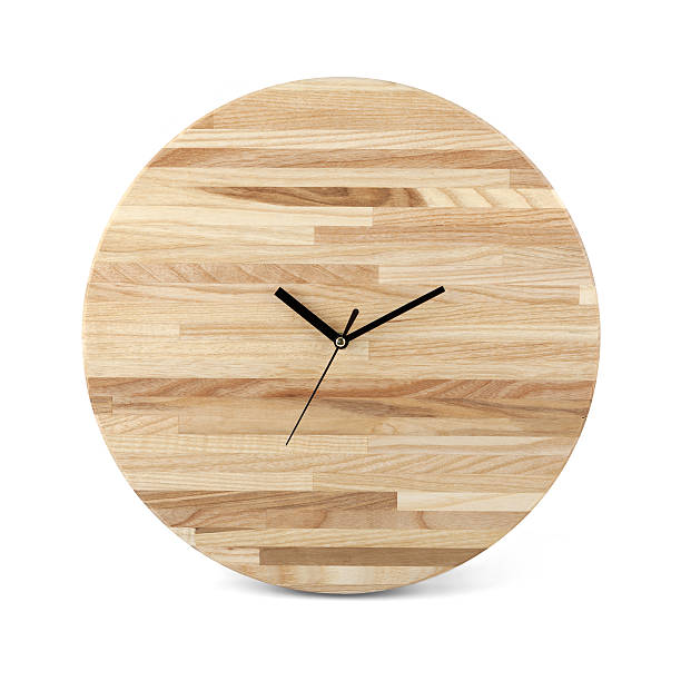 istock Wooden round wall watch - clock isolated on white background 506144524
