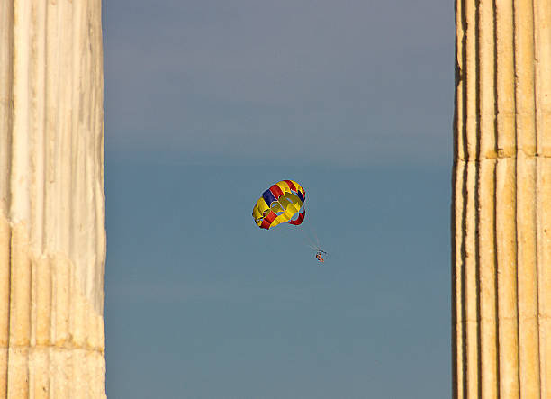 Antalya, Turkey - September 26, 2015: People parasailing on the blue sky in side manavgat at Turkey under very good veather condition at clear blue sky.
