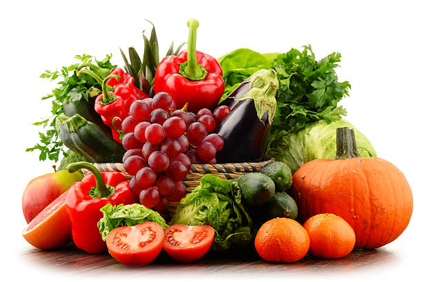istock Composition with variety of fresh vegetables and fruits 506149252