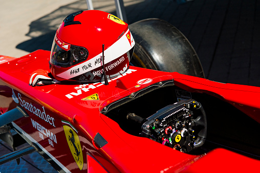 Lviv, Ukraine - Juny 6, 2015: Cockpit of the Ferrari F1  bolide on display at  in the championship of Ukraine drifting in Lviv.