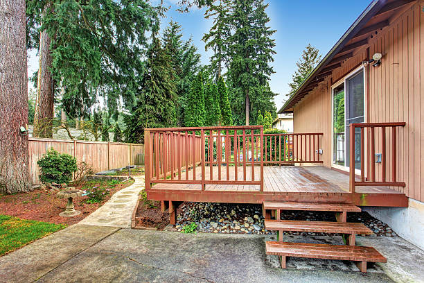 istock House exterior. View of walkout deck with walkway 506153085