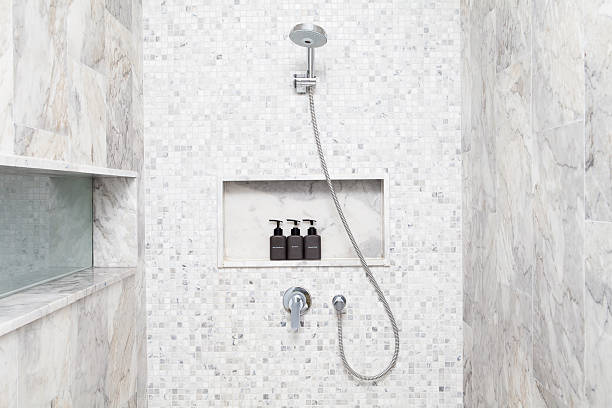 istock Shampoo, Bath gel, Soap in Shower hotel bathroom 506157129