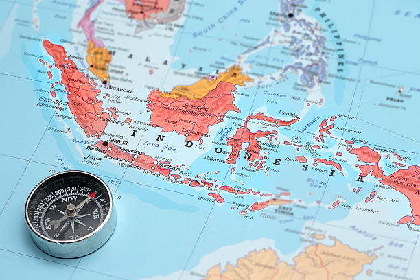 istock Travel destination Indonesia, map with compass 506158873