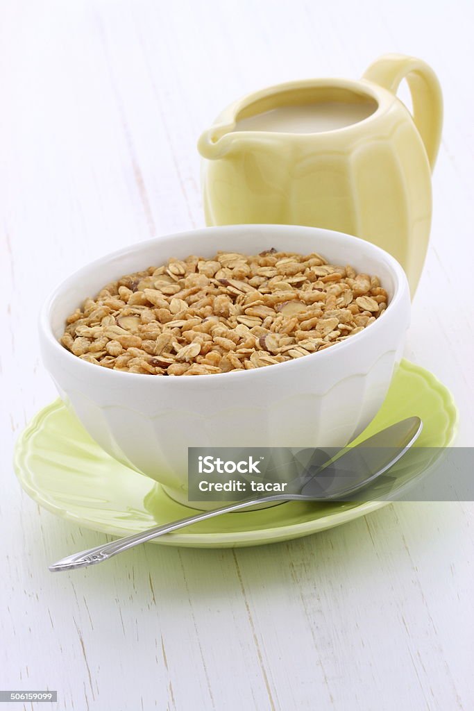 Delicious and healthy granola cereal Delicious and nutritious lightly toasted breakfast muesli or granola cereal. Bowl Stock Photo