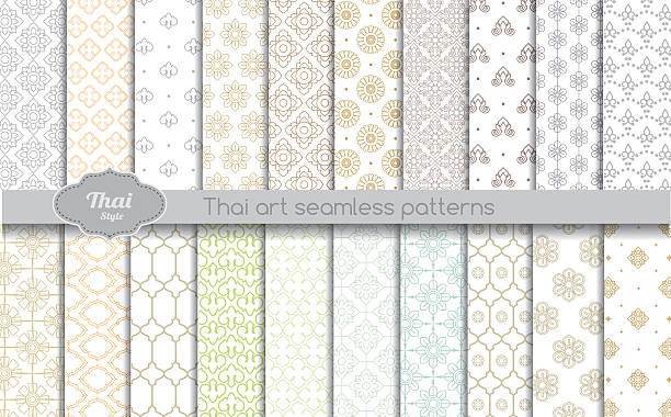 дамасская seamless pattern vector background. тайский стиль бесшовный узор - seamless pattern backgrounds brown stock illustrations