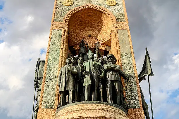 The Independence Monument (Istiklal Aniti) in Istiklal pedestrian street, Taksim Square, in Istanbul, Turkey.