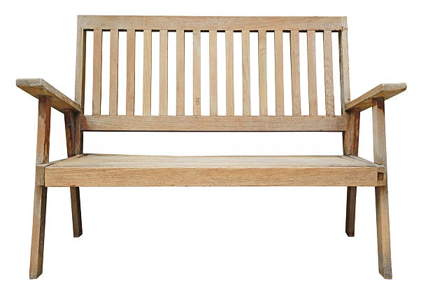 istock Brown wooden bench isolated on white background 506163826