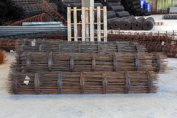 Rolls of wire mesh placed them in storage awaiting disposal