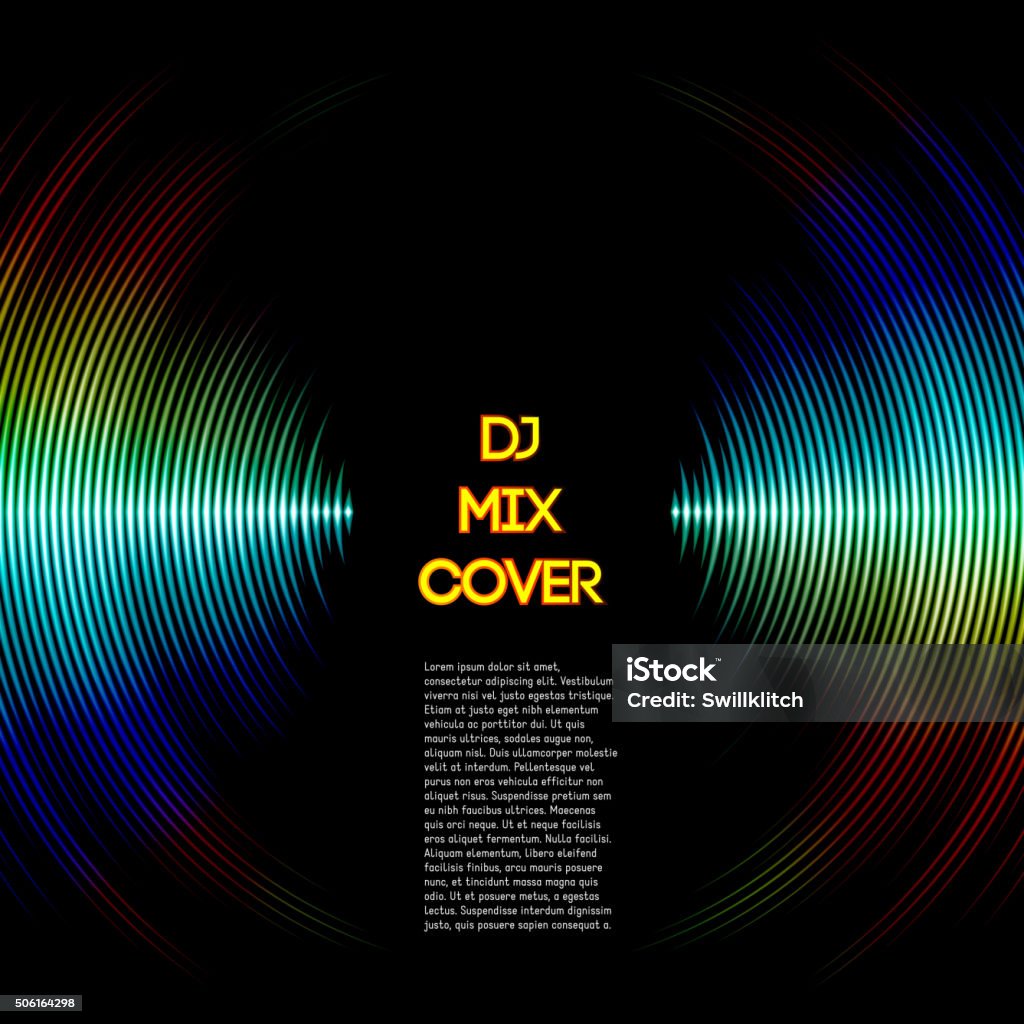 Music cover with waveform as a vinyl grooves DJ mix cover with music waveform as a vinyl grooves. All font licenses are checked. DJ stock vector