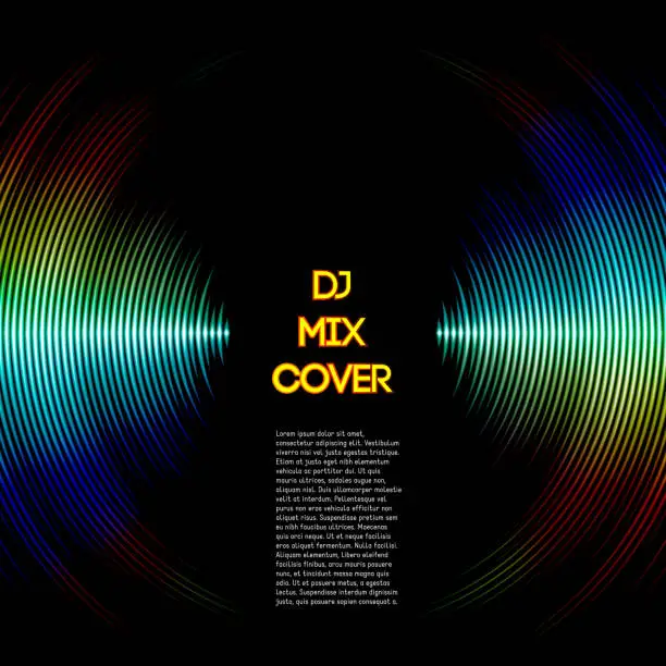 Vector illustration of Music cover with waveform as a vinyl grooves