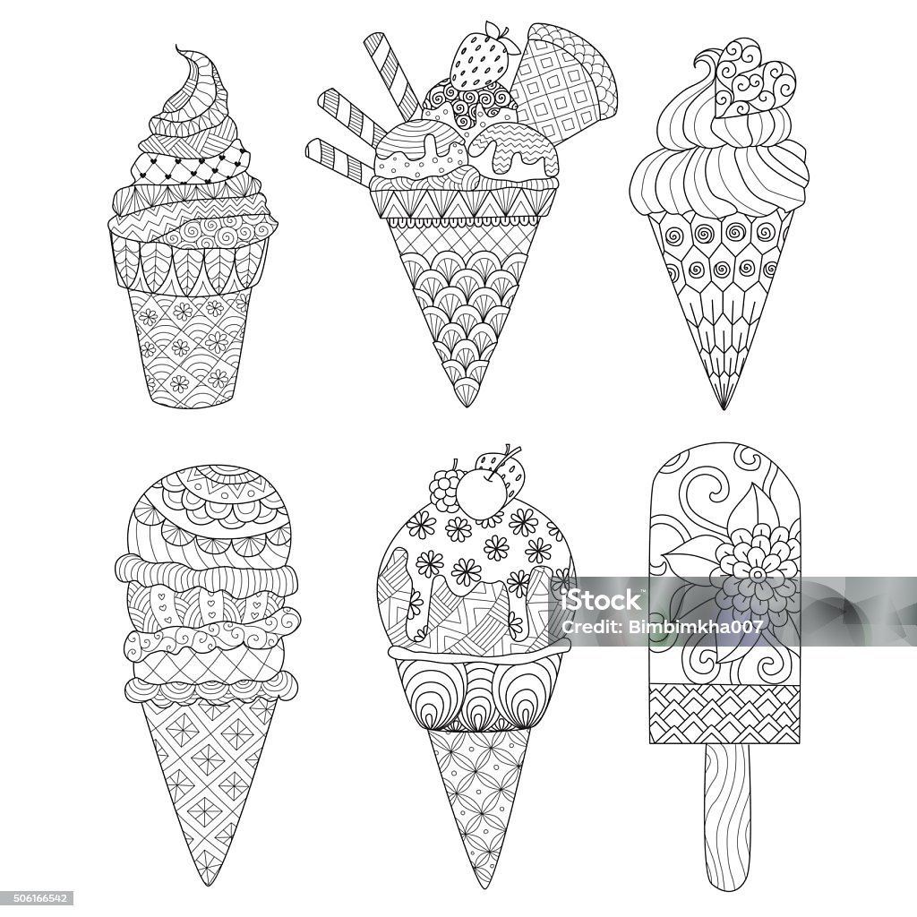 ice cream coloring book Drawing ice cream for coloring book for adult and other decorations Adult stock vector