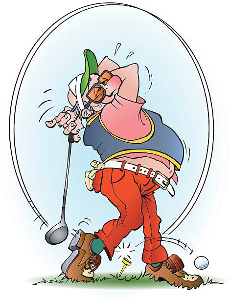 ilustraciones, imágenes clip art, dibujos animados e iconos de stock de golf player en una huelga - golf power golf course challenge