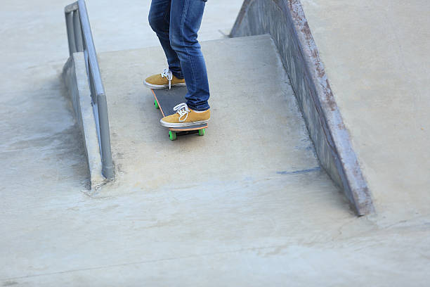 istock skateboarding legs at skatepark 506172500