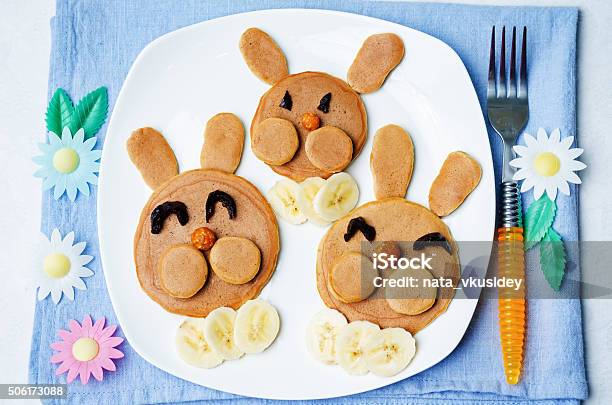 Pancake In The Form Of A Rabbit For Children Stock Photo - Download Image Now - Crêpe - Pancake, Rabbit - Animal, Apricot
