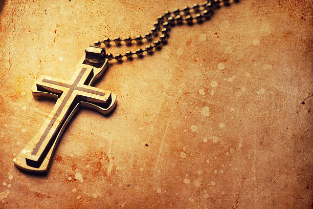 istock Closeup of silver Christian cross 506173146
