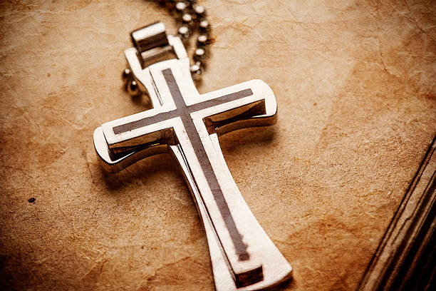 istock Closeup of silver Christian cross 506173642
