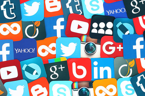 Background of famous social media icons stock photo