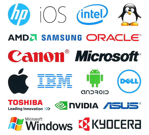 Collection of popular technology logos stock photo