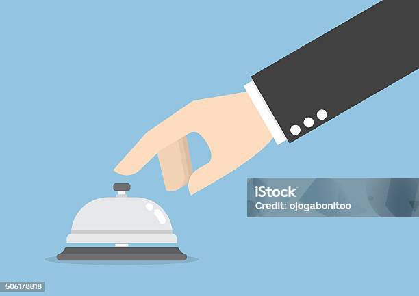 Businessman Hand Ringing In Service Bell Stock Illustration - Download Image Now - Hotel, Service Bell, Hotel Reception