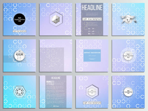 一連の 12 のクリエイティブカード、スクエアのパンフレットテンプレートデザイン。抽象的 - pattern book fanned out blue点のイラスト素材／クリップアート素材／マンガ素材／アイコン素材