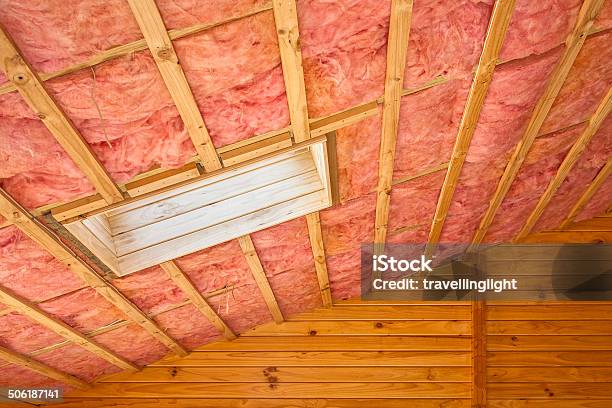 Fiberglass Roof Insulation Stock Photo - Download Image Now - Insulation, Fibreglass, Ceiling