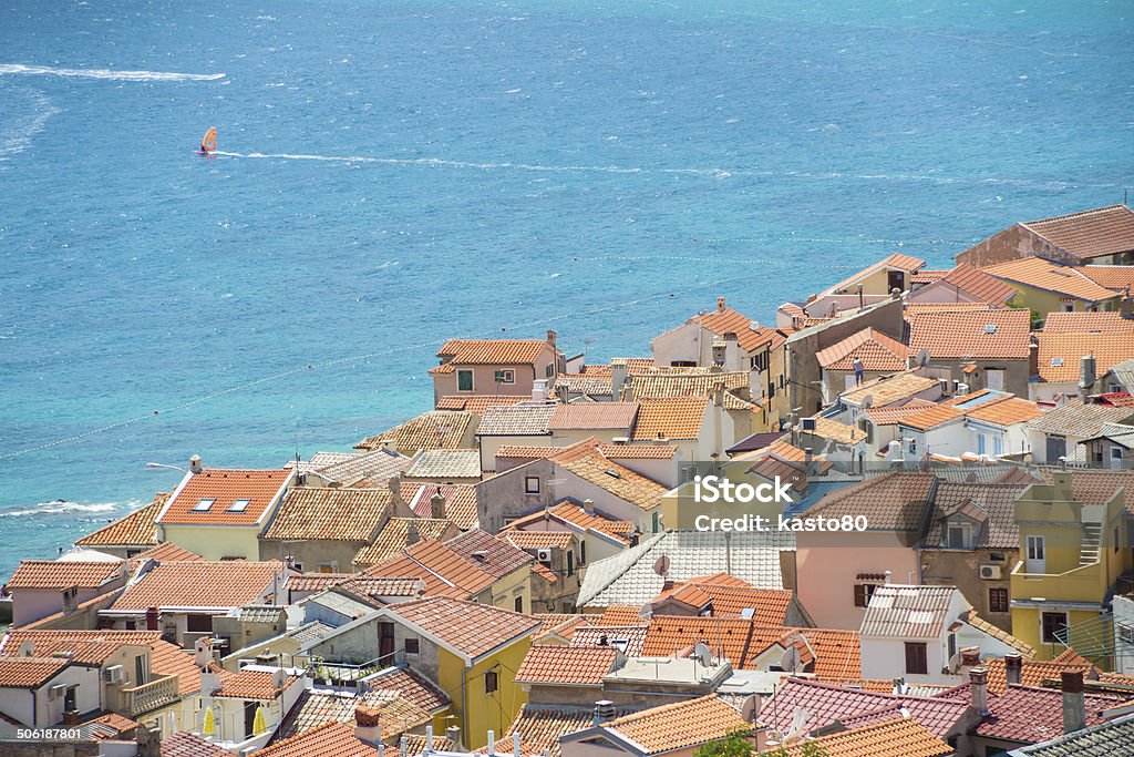 Baska, Krk, Croatia, Europe. Panoramic view of Baska town, popular touristic destination on island Krk, Croatia, Europe. Adriatic Sea Stock Photo