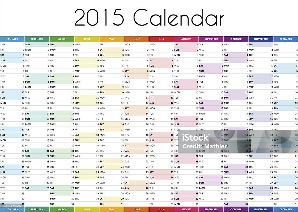 2015 Calendar - ENGLISH VERSION 2015 Stock Photo