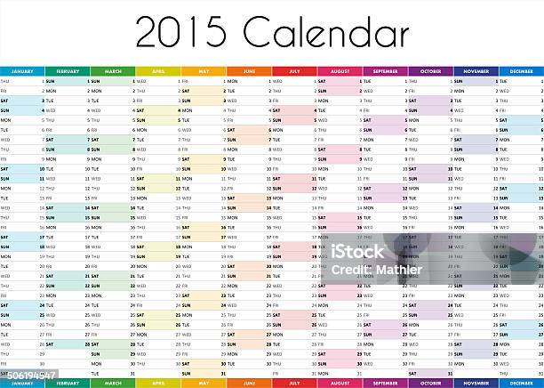 2015 Calendar English Version Stock Photo - Download Image Now - 2015, Activity, Annual Event