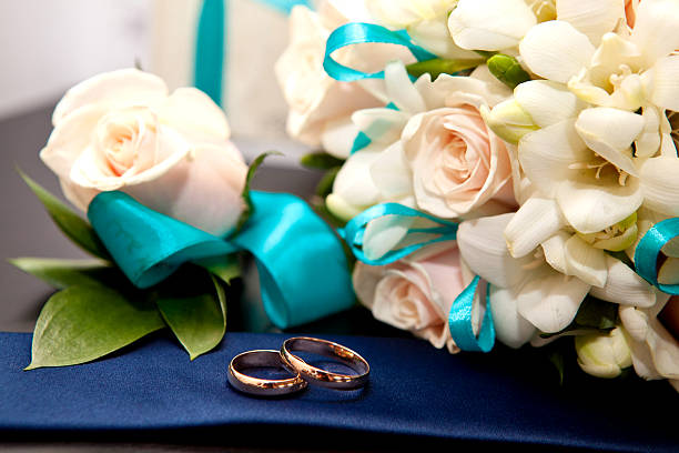 istock Wedding gold rings bride and groom 506194990