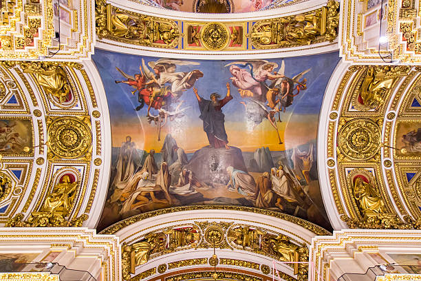 sufit w saint isaac's cathedral, st. petersburg, rosja - cathedral st petersburg indoors fresco zdjęcia i obrazy z banku zdjęć