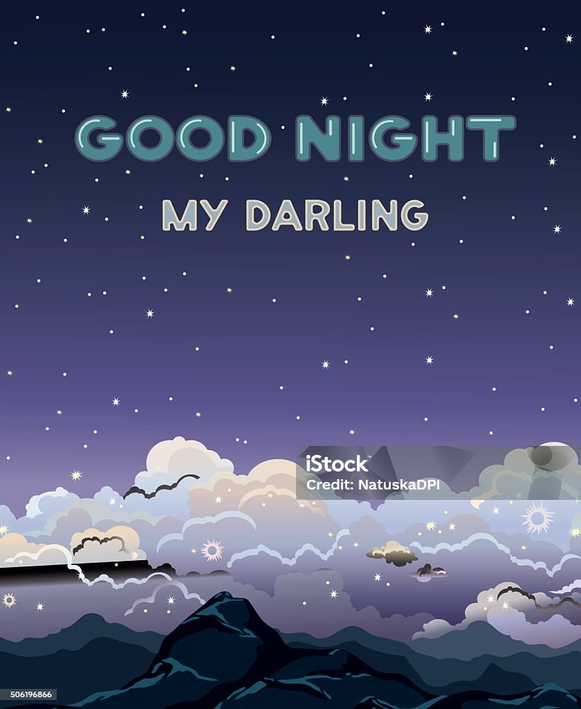 Good Night My Darling Mountains Cloud And Stars Stock Illustration ...