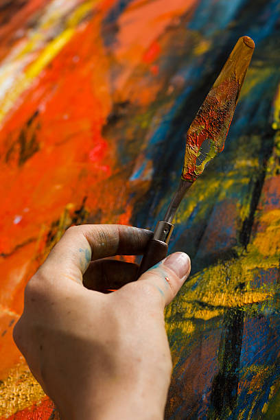 istock Abstract painted canvas. Oil paints on a palette. Colorful background. 506196938