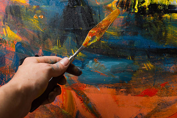 istock Abstract painted canvas. Oil paints on a palette. Colorful background. 506196990