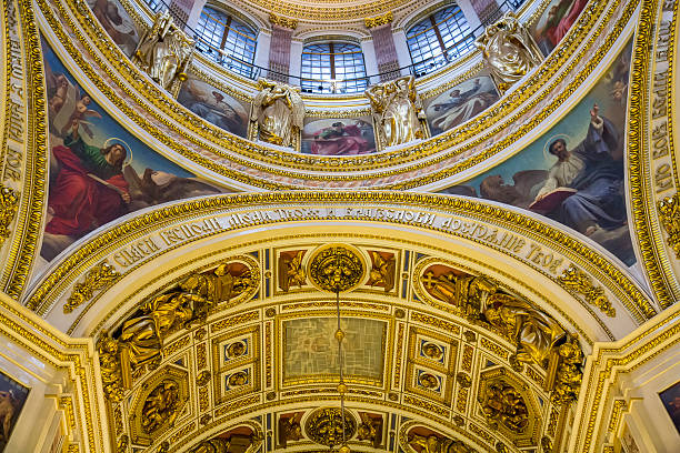 sufit w saint isaac's cathedral, st. petersburg, rosja - cathedral st petersburg indoors fresco zdjęcia i obrazy z banku zdjęć
