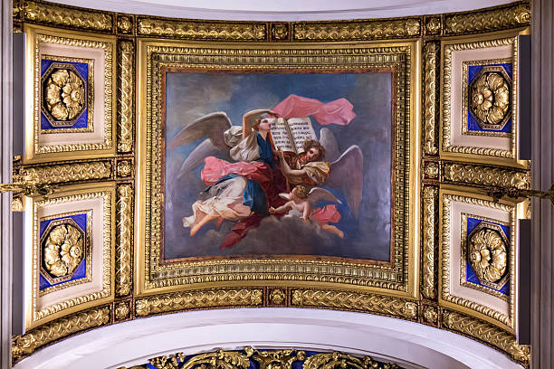 sufit w saint isaac's cathedral, st. petersburg, rosja - cathedral st petersburg indoors fresco zdjęcia i obrazy z banku zdjęć