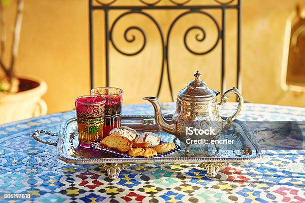 Moroccan Mint Tea With Sweets Stock Photo - Download Image Now - Morocco, Fez - Morocco, Marrakesh