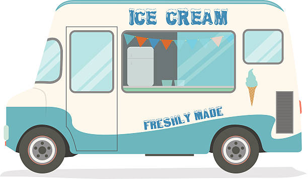 ilustrações, clipart, desenhos animados e ícones de van de sorvete - ice cream truck
