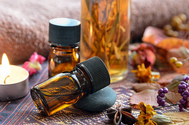 aromatherapy treatment with herbs stock photo