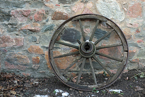 istock Old wooden wagon wheel 506203078