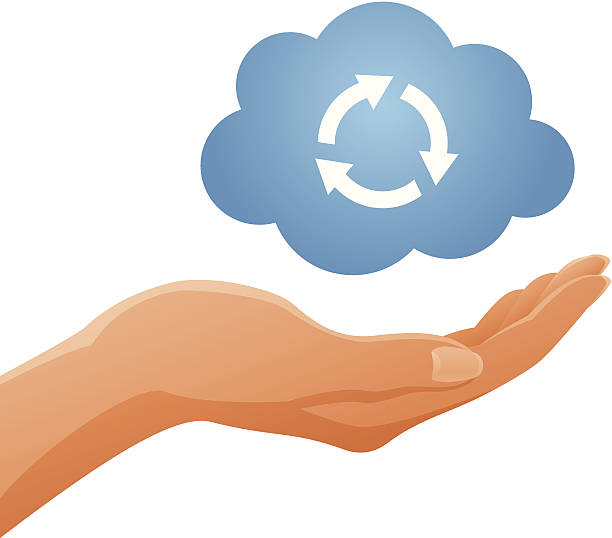 ilustraciones, imágenes clip art, dibujos animados e iconos de stock de mano agarrando nube - cloud computing human hand cloud cloudscape