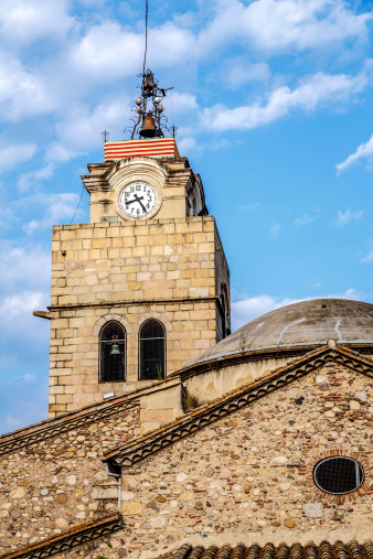 detail belfry and dome of the church of Santa Coloma de Farners. Spain
