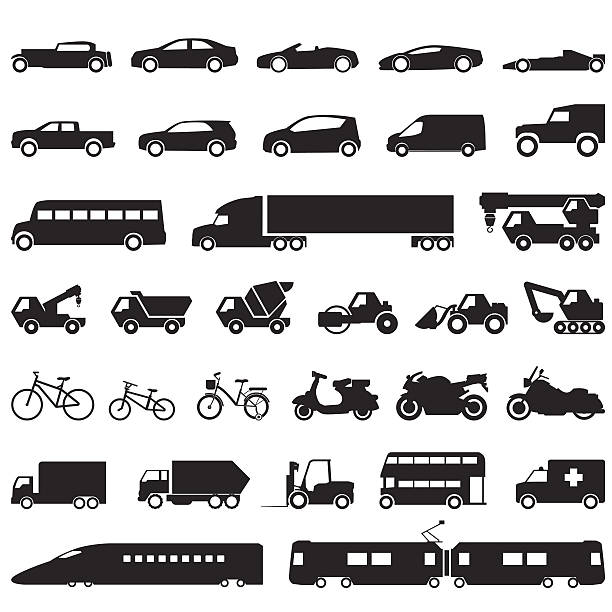 ilustraciones, imágenes clip art, dibujos animados e iconos de stock de conjunto de iconos de transporte - convoy