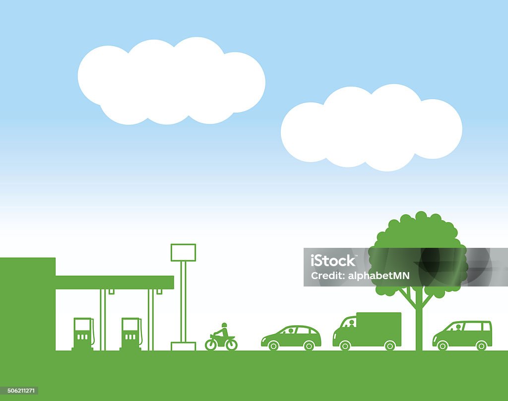 gas station.  Automóvil.  En bicicleta - Ilustración de stock de Aire libre libre de derechos