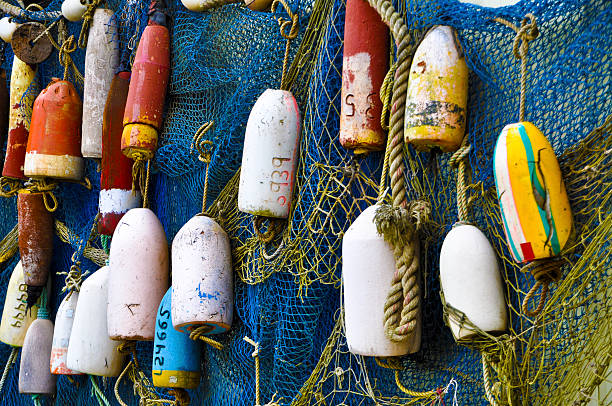 istock Buoys hanging from fishing net. 506212033