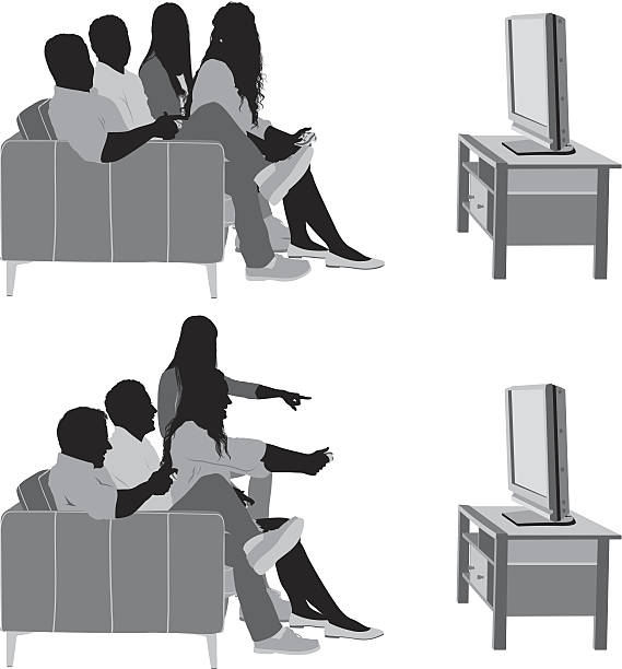 ilustrações de stock, clip art, desenhos animados e ícones de amigos assistir tv - gamer watching tv adult couple